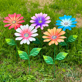 KEDONCHEN 5-pack metal flowers outdoor stakes brighten lawns with vivid color.