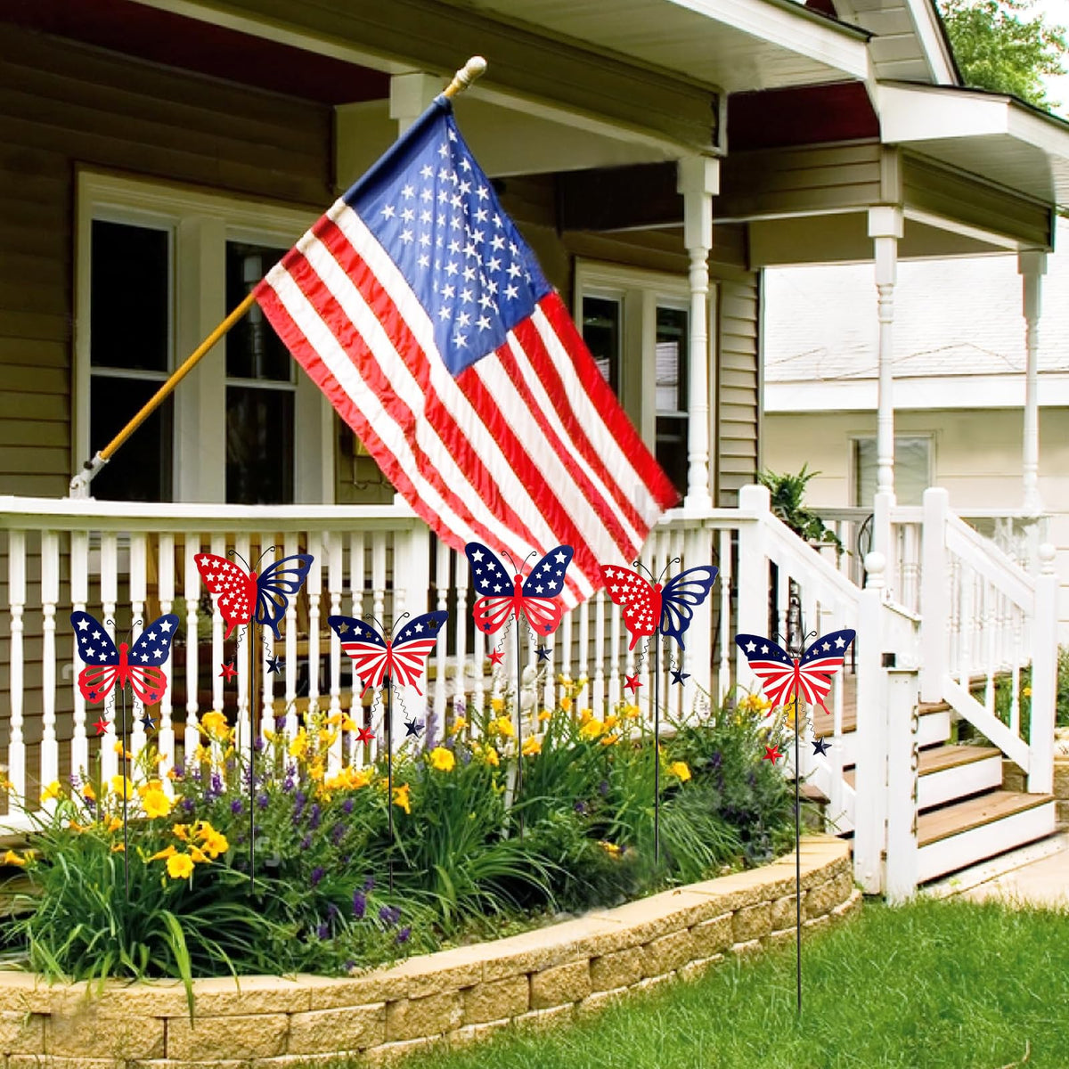 KEDONCHEN easy-install butterfly stake requires no tools for quick patriotic yard setup