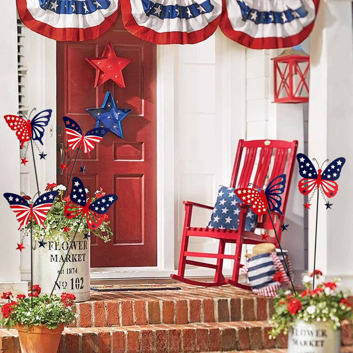 KEDONCHEN pathway-friendly butterfly stake guides visitors with colorful patriotic accents