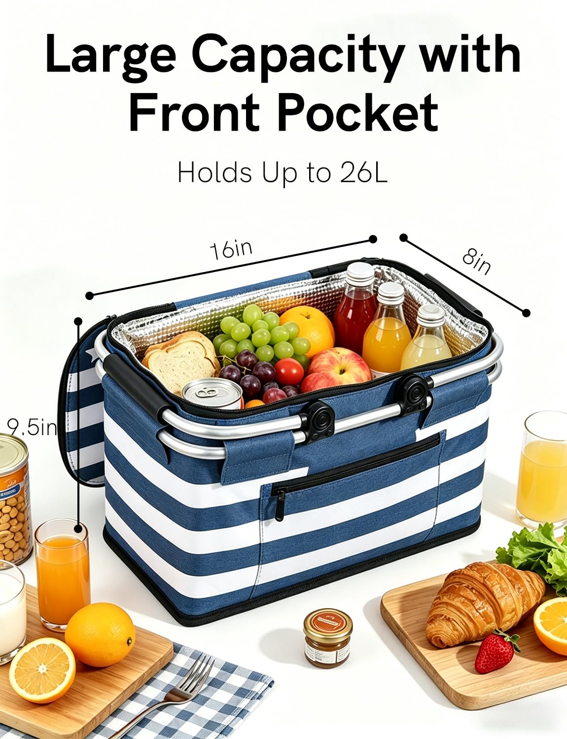 KEFOMOL 26L capacity picnic basket ideal for 2–3 people outings.