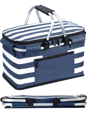 KEFOMOL insulated picnic basket lid keeps contents secure during transport.