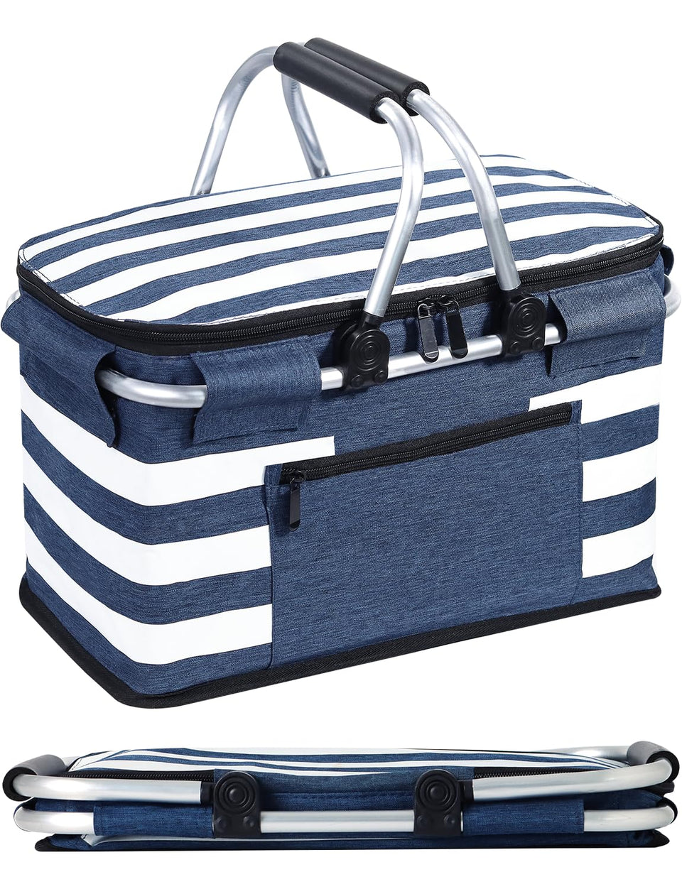 KEFOMOL insulated picnic basket lid keeps contents secure during transport.