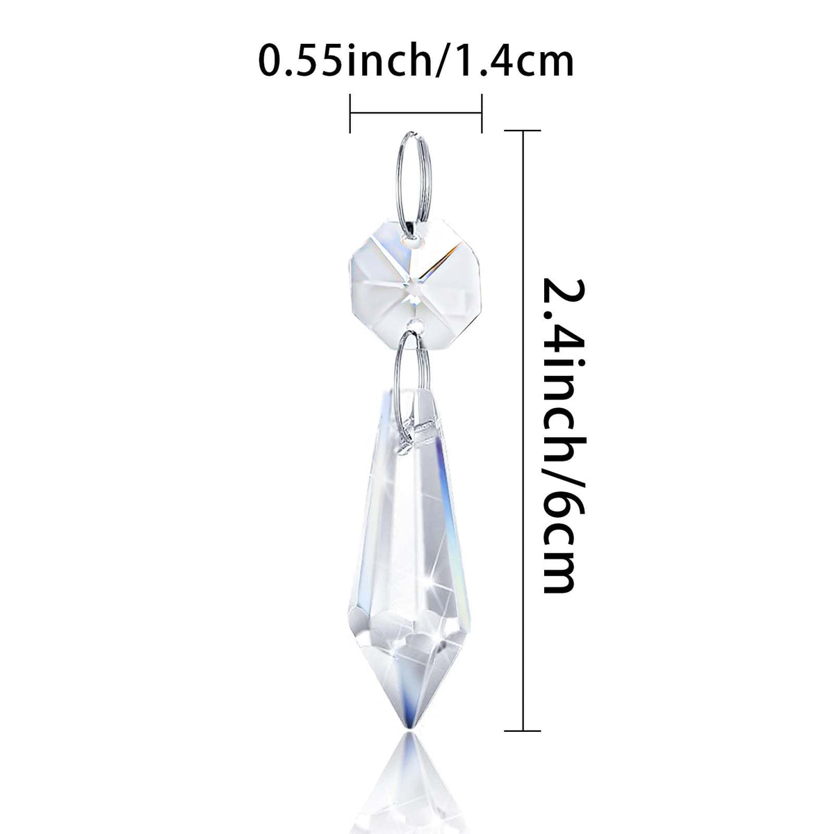 Kehail crystal-clear pendant highlights a 60mm drop for chandelier accents.