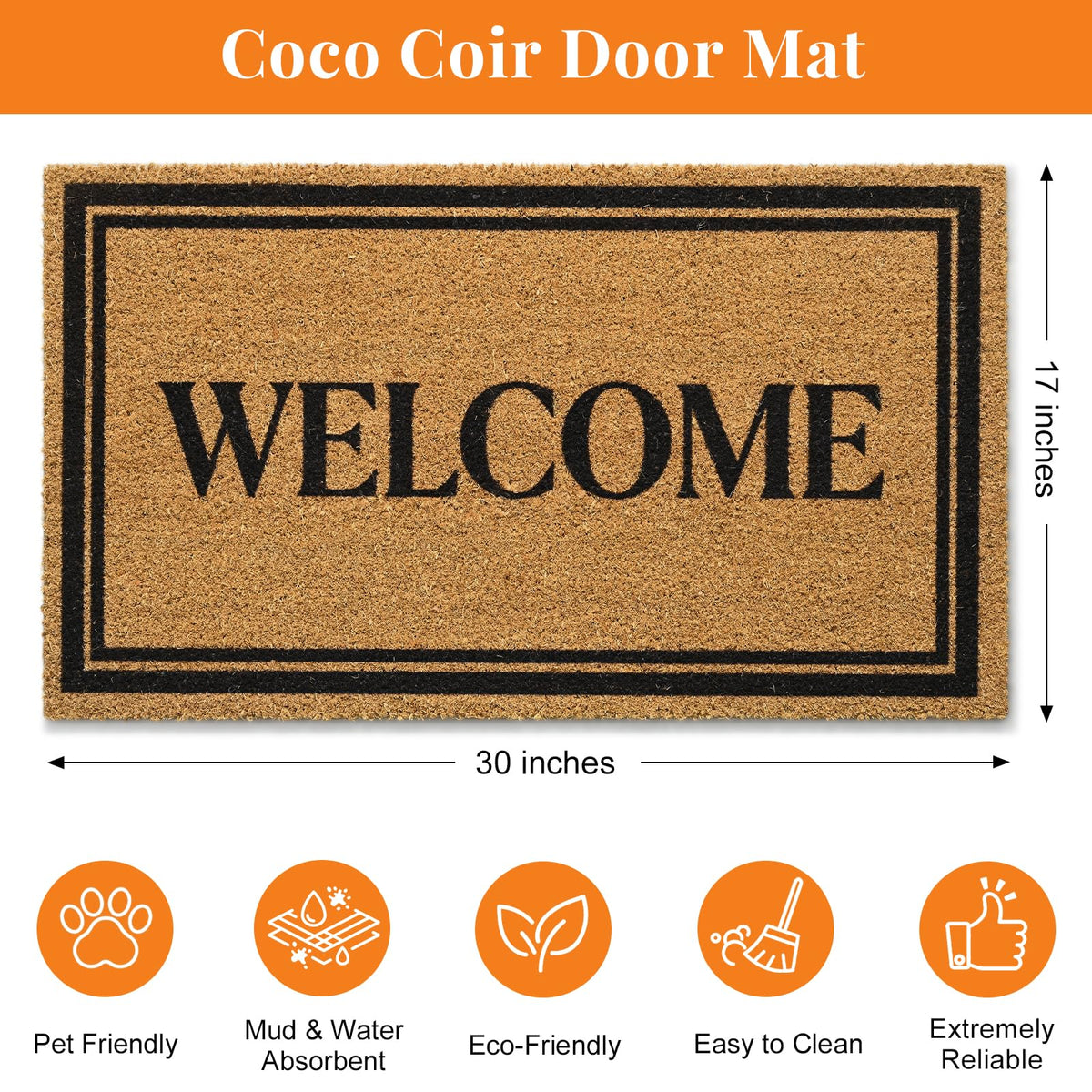 Kelarea coir doormat designed for indoor and outdoor use against weather.
