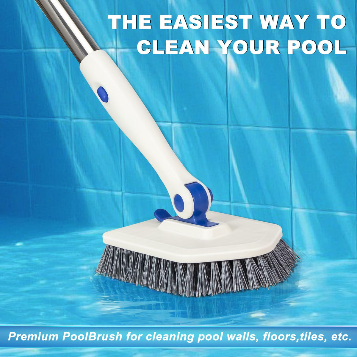 Keleekelin pool brush shows adjustable length from 22 to 52 inches for comfortable cleaning