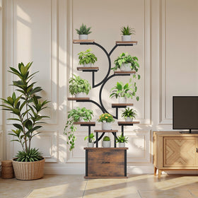 KELHOMECL bottom drawer stores plant care tools and doubles as decor display.
