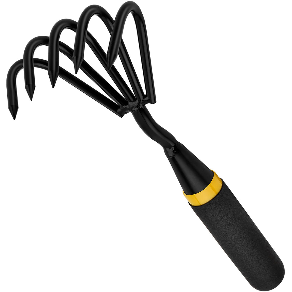 Kemaier hand rake and weeder with five-claw tines for efficient soil loosening