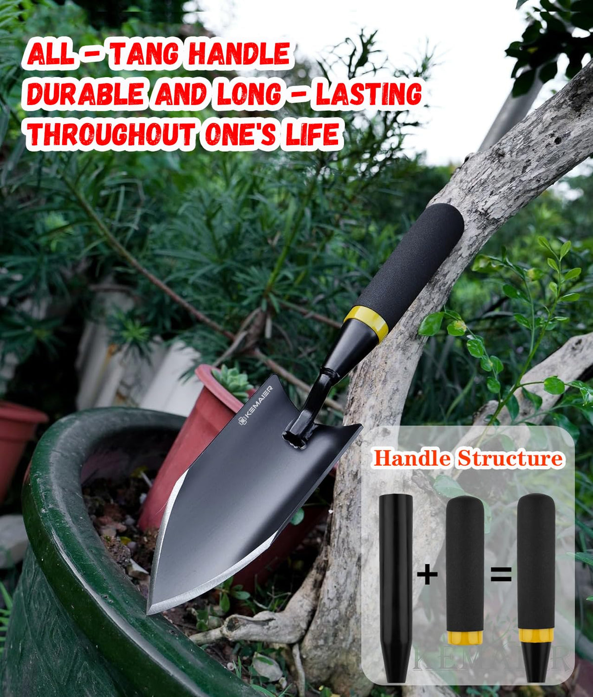 Kemaier hand-welded trowel with seamless join for enhanced durability.