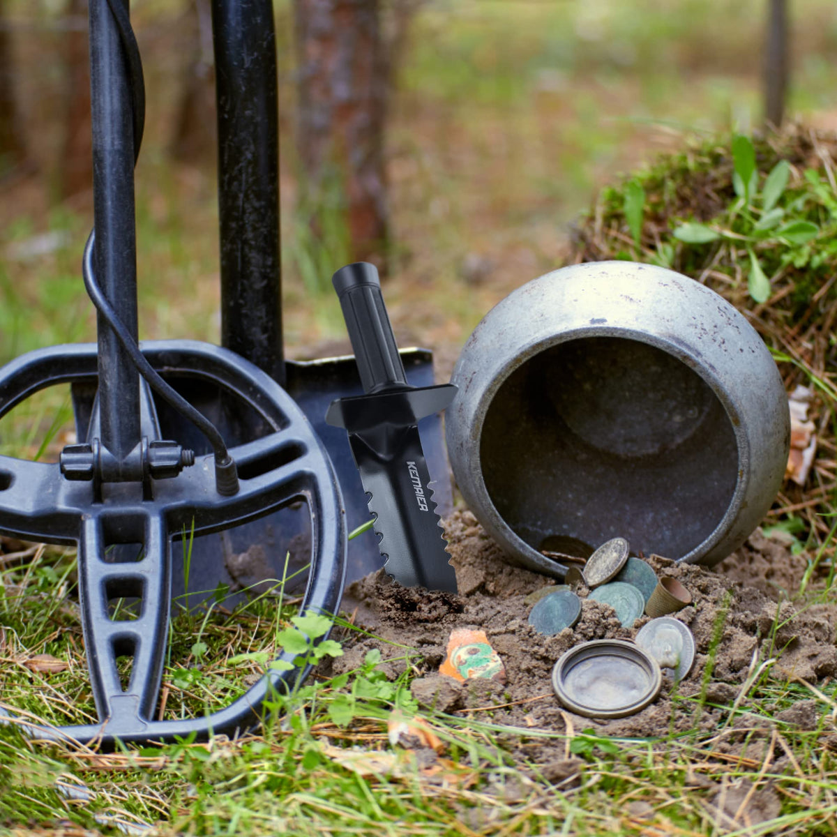 Kemaier metal detector shovel all-in-one tool for gardening and treasure hunts