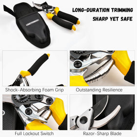 Kemaier pruning shears ergonomic non-slip handles with cushioning for comfort.