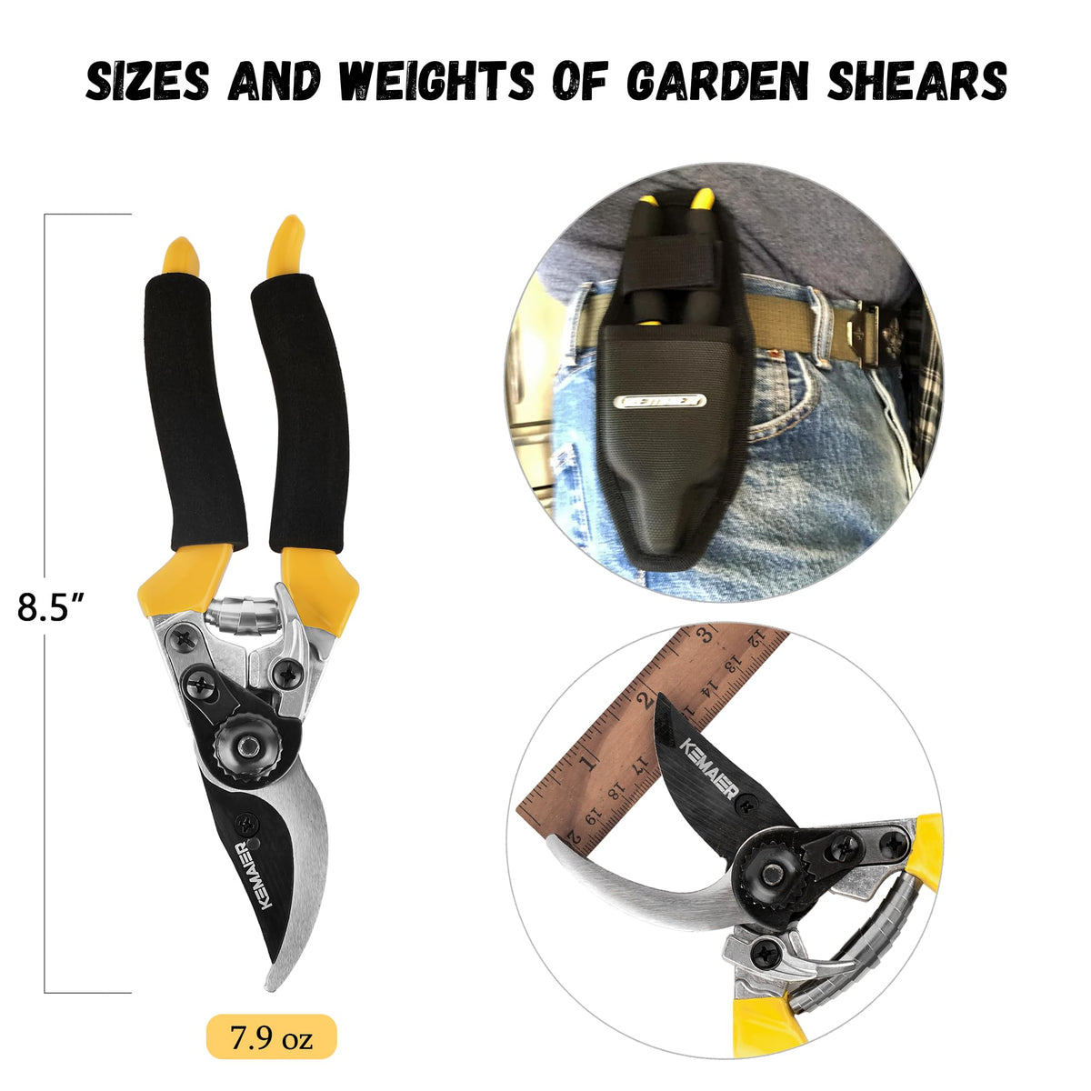Close-up of Kemaier pruning shears razor-sharp blades for clean cuts.