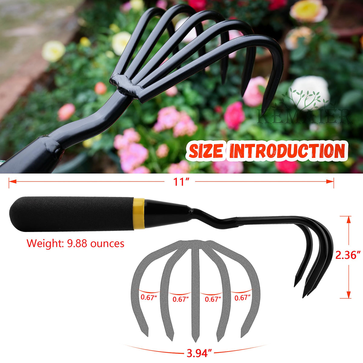 Kemaier stainless steel tines close-up for durable soil penetration