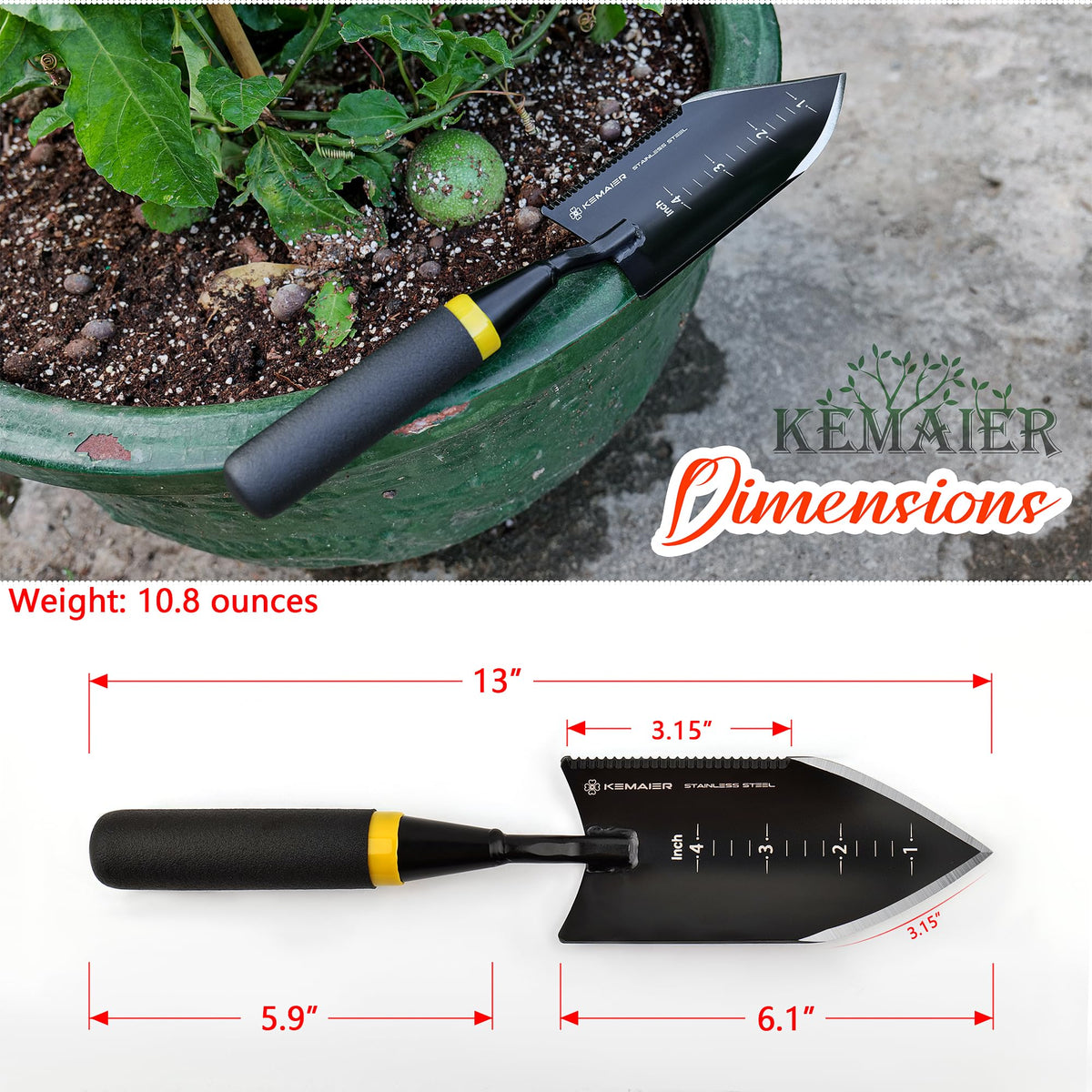 Kemaier trowel serrated edge for cutting weed roots