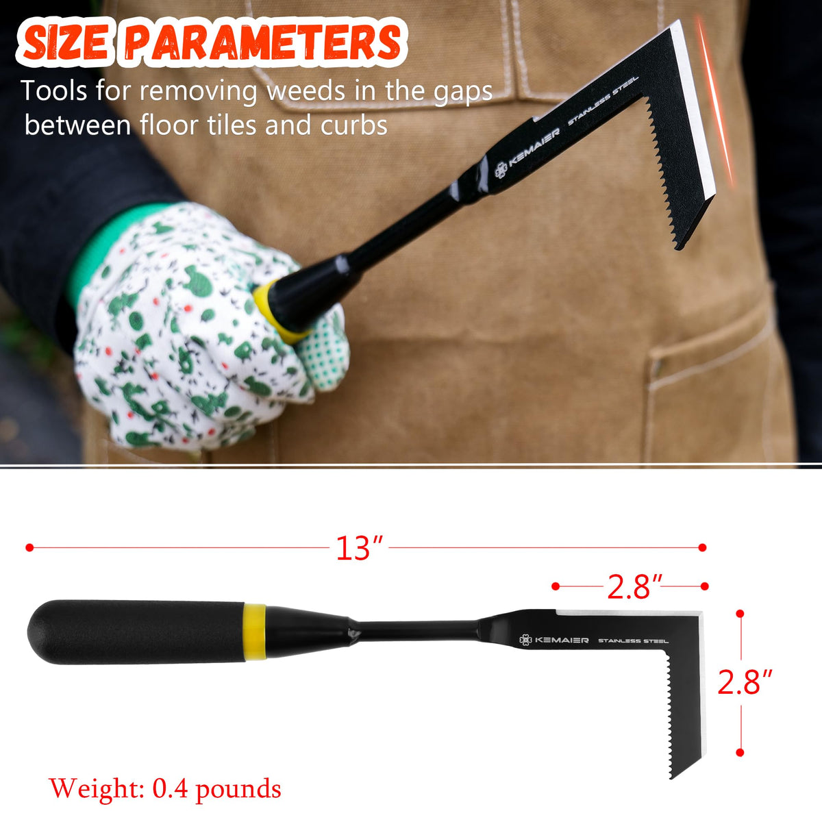 Kemaier weeding tool with full tang handle for stable leverage