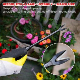 Kemaier weed remover showcases full-tang handle for reduced breakage.
