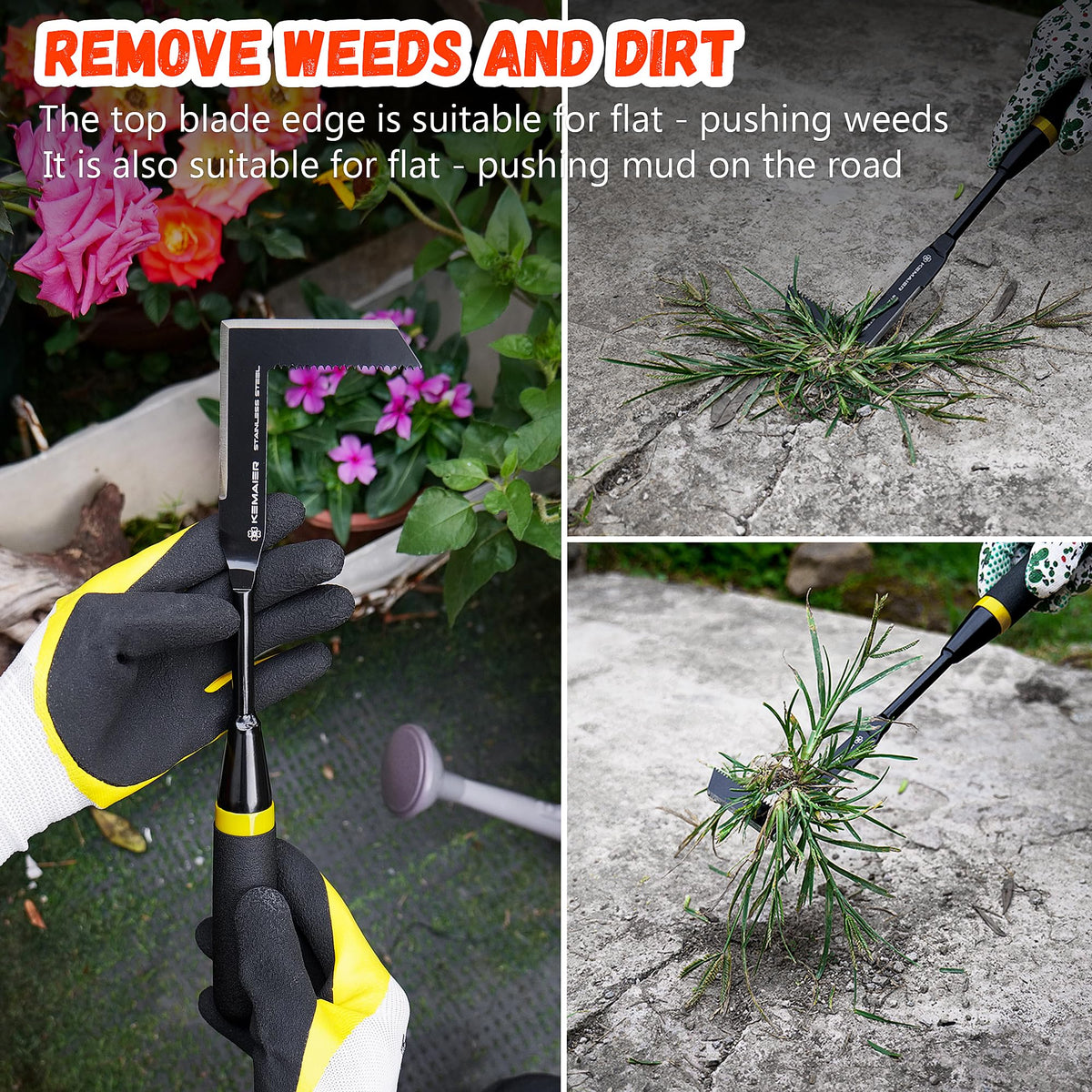Kemaier weeding tool reaching narrow gaps between bricks