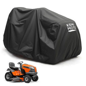 KEMIMOTO riding mower cover on a 54-inch deck shows universal fit and weather protection