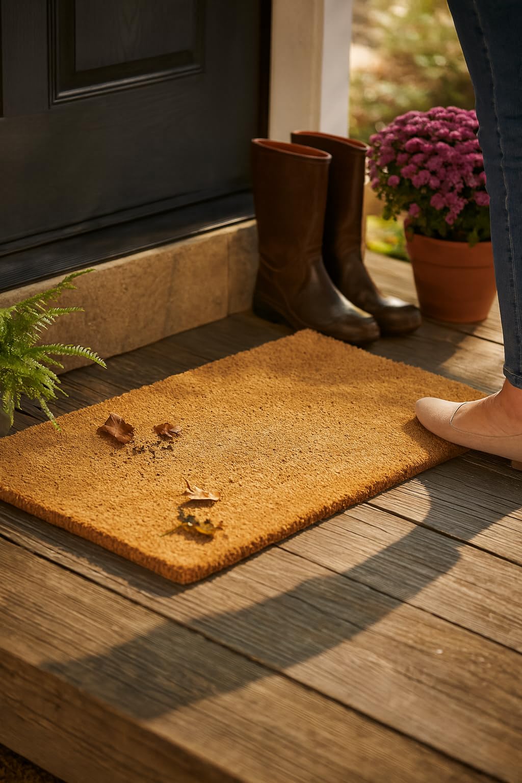 Close-up of Kempf coir doormat fibers showing dirt-scraping action