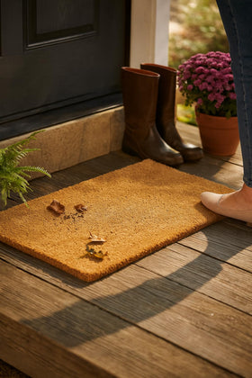 Close-up of Kempf coir doormat fibers showing dirt-scraping action