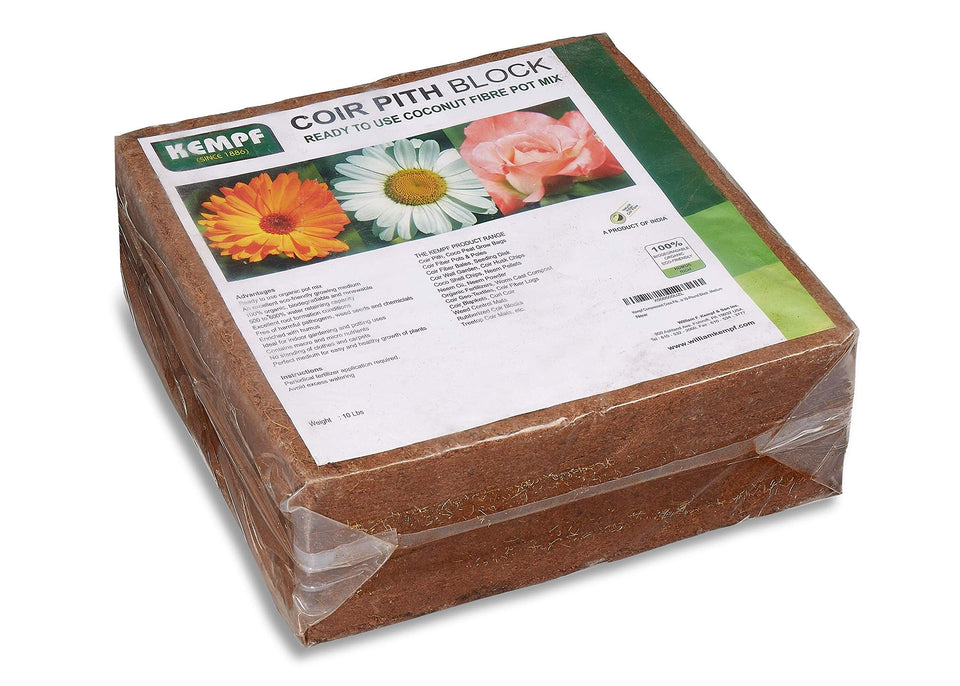 Kempf Coco Coir Pith Block compact packaging ready for hydration and expansion