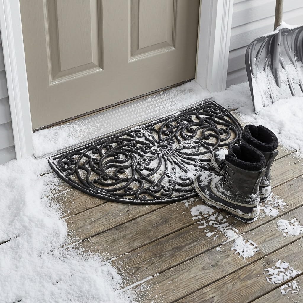 Kempf Rubber Scroll Doormat half-moon 18x30 at front door protects entry from dirt and moisture