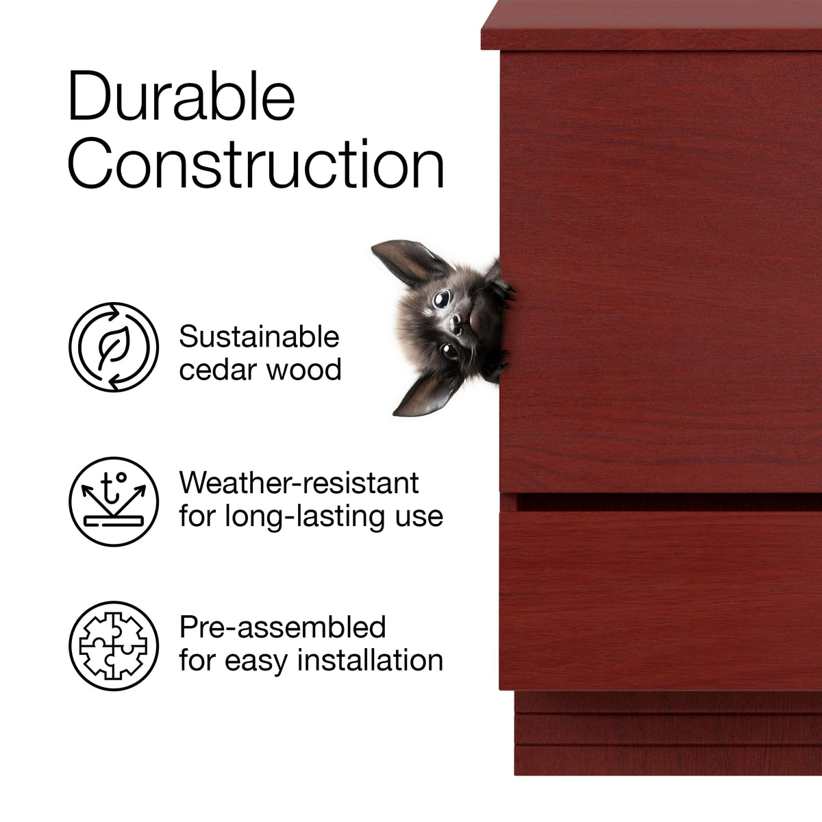 Kenley bat house textured perches for easy landings.