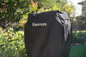 Kenmore 33-inch grill cover uses fade-resistant material to maintain color in sun.