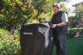 Universal-fit Kenmore 33-inch cover snugly fits 2- and 3-burner grills.