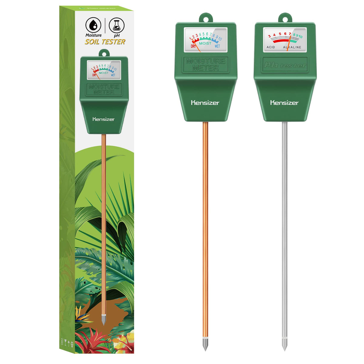 Kensizer soil tester dashboard reads moisture and pH for confident plant care.