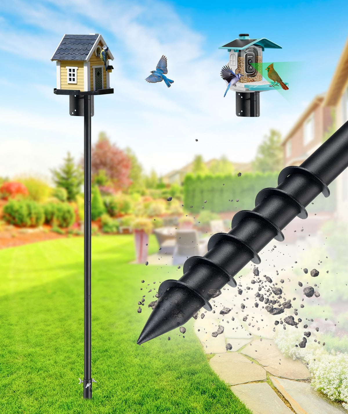Keplrend heavy-duty pole with auger base anchors securely for year-round outdoor use