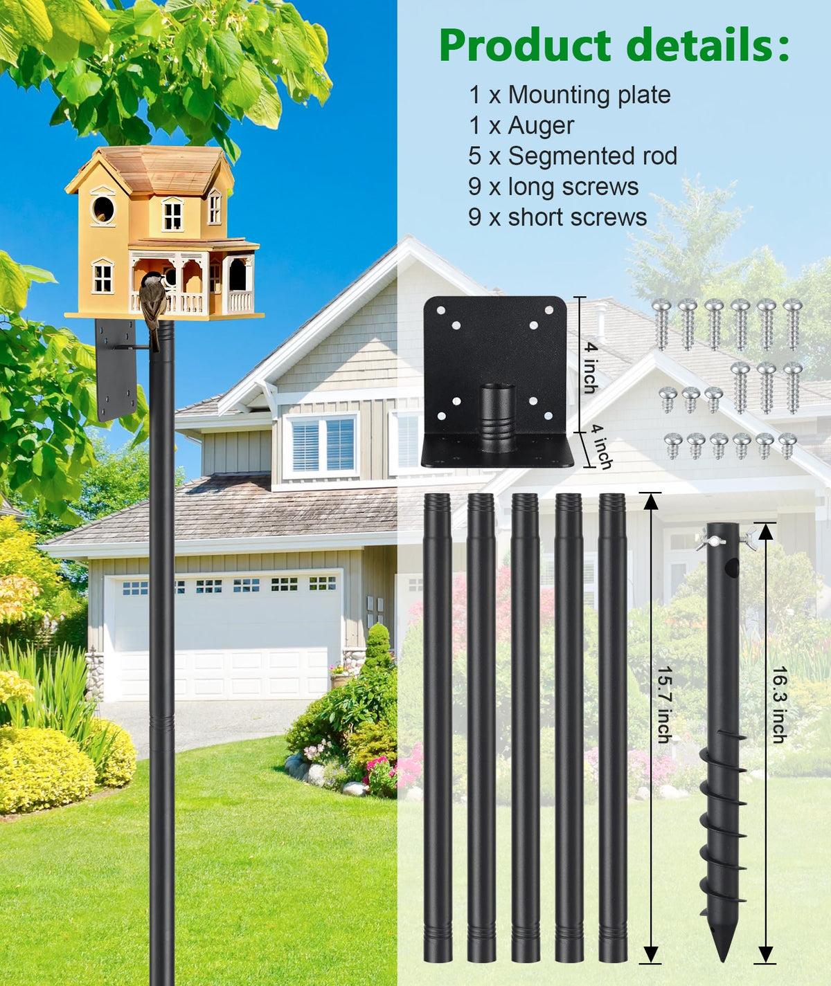 Keplrend outdoor birding pole supports 20+ pounds for larger feeders