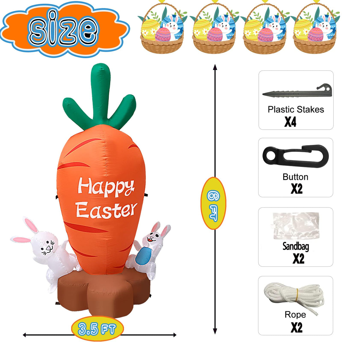 Kerithsoco Easter inflatable carrot with bunnies lights up the lawn display