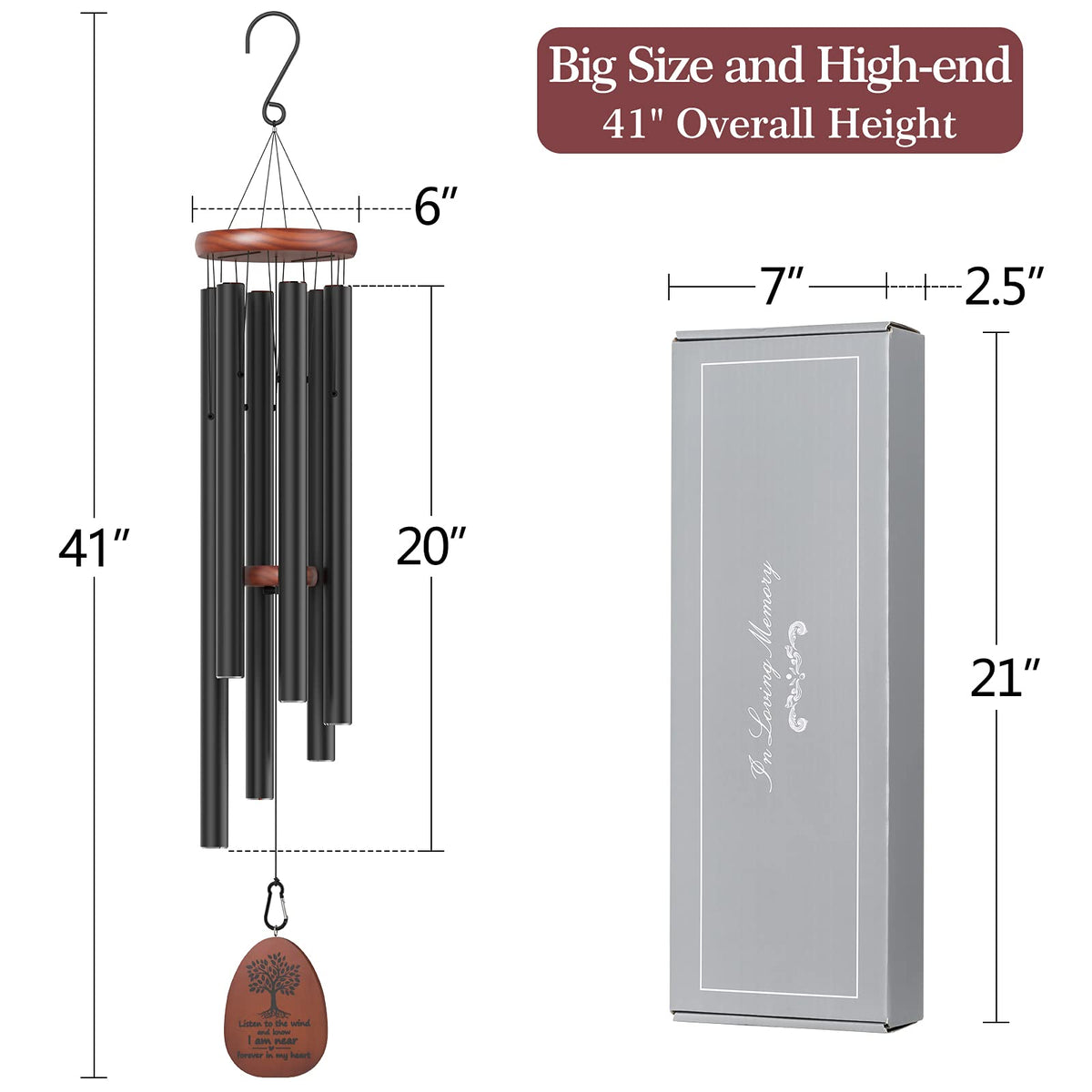 Kerligher large memorial wind chimes for outdoor or indoor spaces, with deep tone.