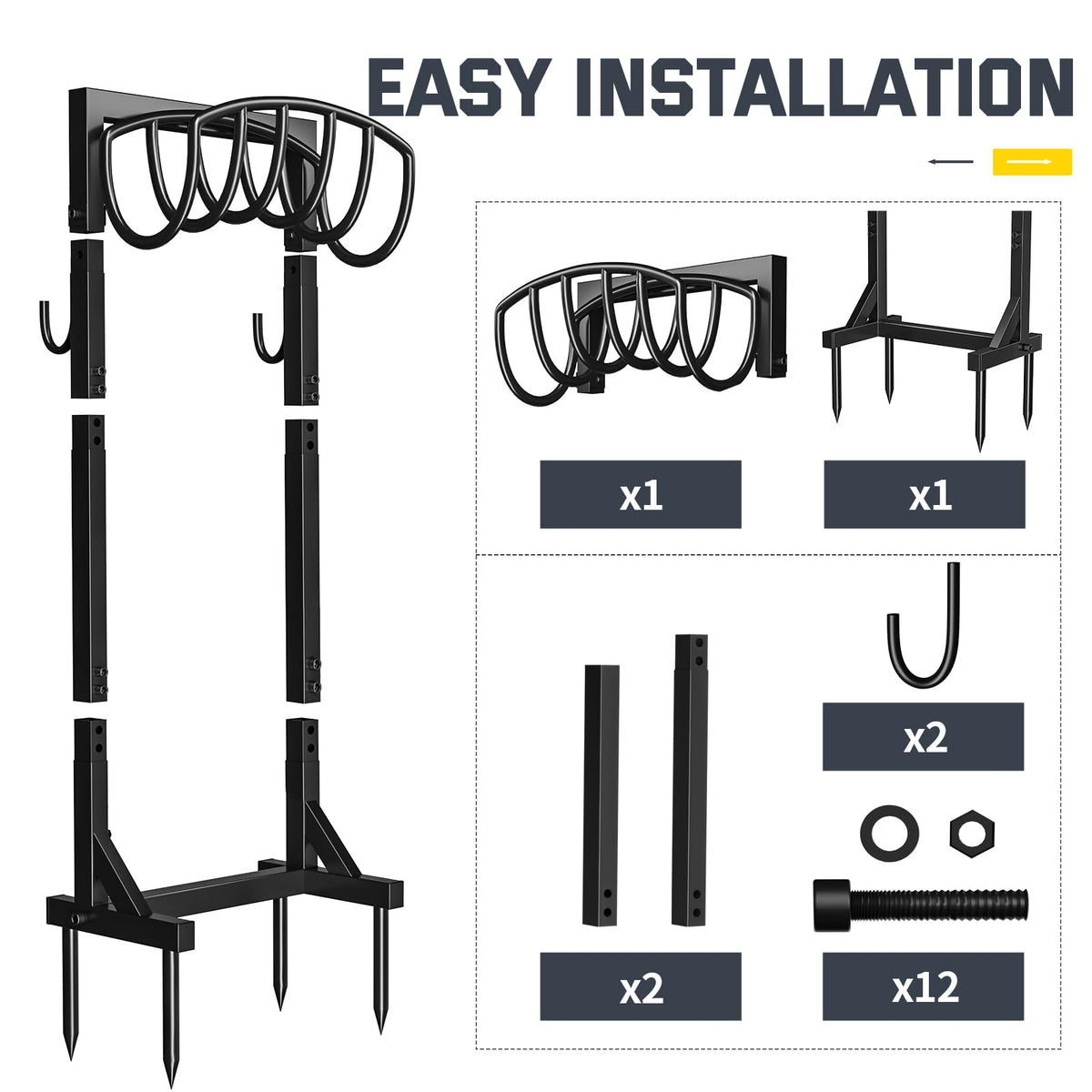 Kesfitt durable metal construction resists bending under heavy hoses.