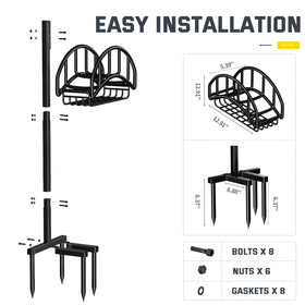 Kesfitt garden hose hanger shown in backyard for lawn irrigation.