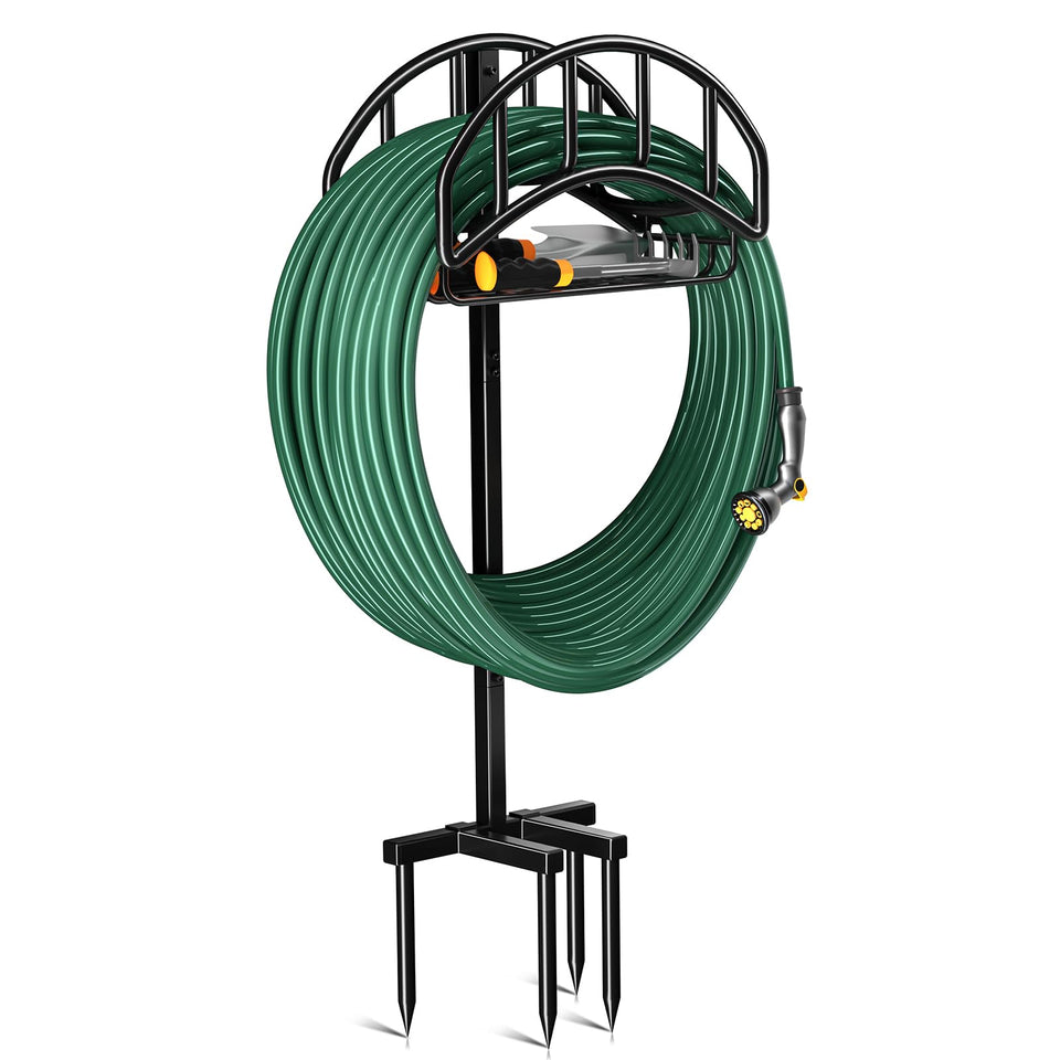 Kesfitt garden hose holder stand base with four anchors for stability.