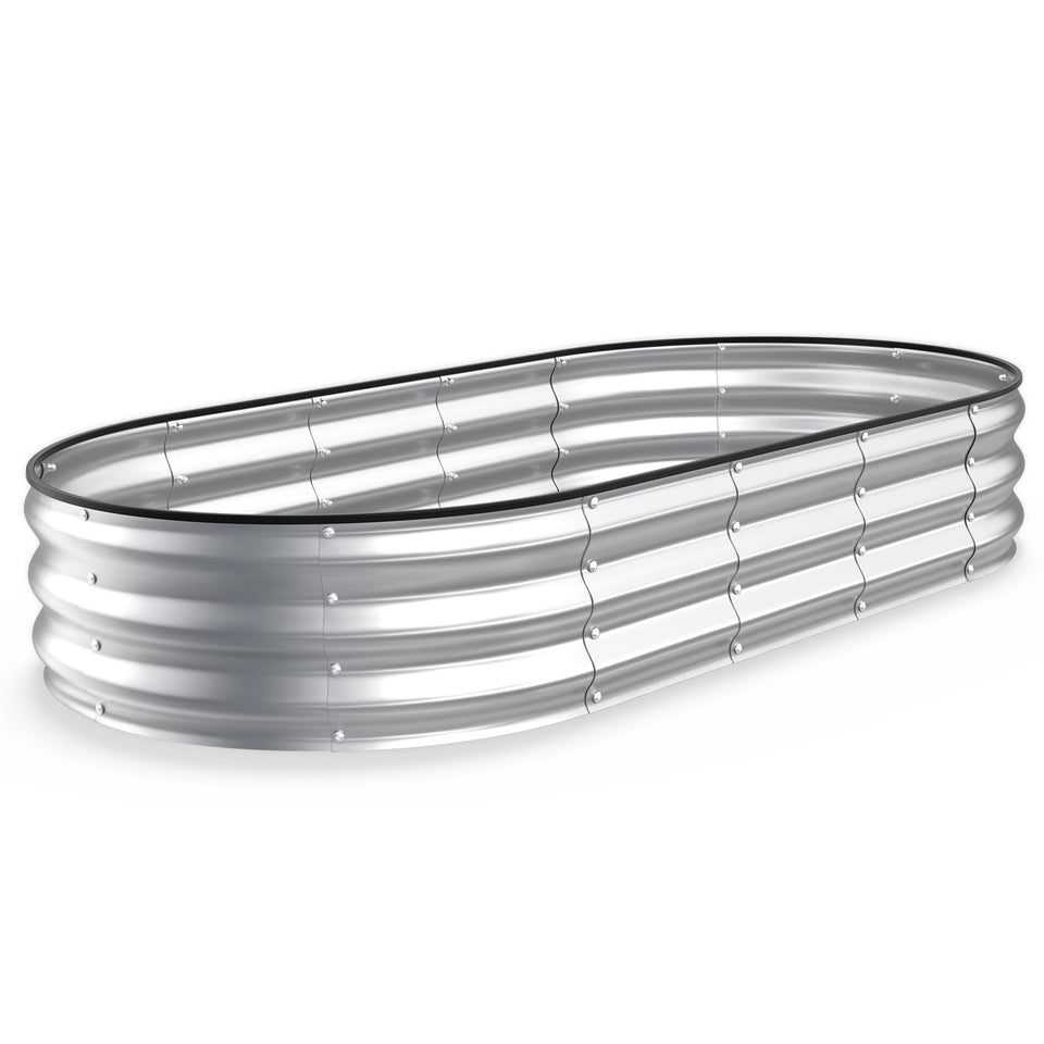 Kesfitt raised-bed oval assembly shows quick bolt-assisted setup for a spacious backyard garden