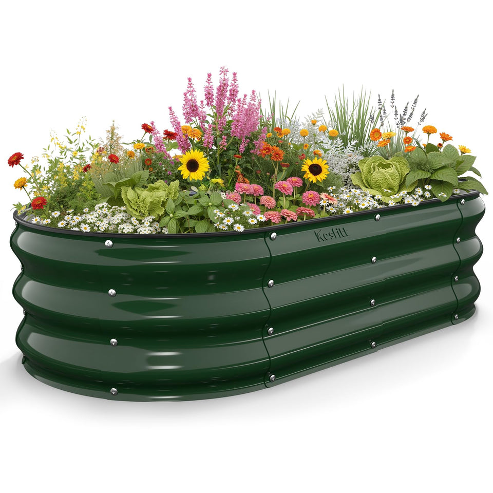 Kesfitt raised garden bed with oval open-bottom design for easy outdoor vegetable growing