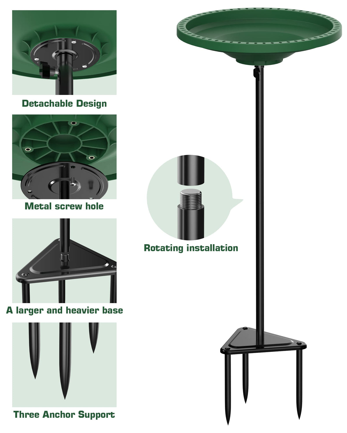 Kesito circle green wing screws for quick assembly and maintenance.