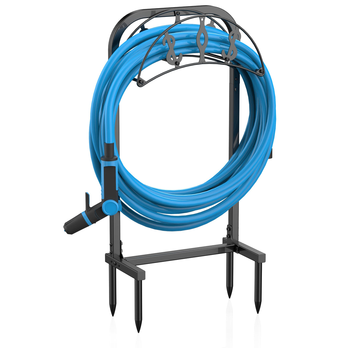 Kesito Garden Hose Holder with 4 spikes offers stable ground support for a long hose.