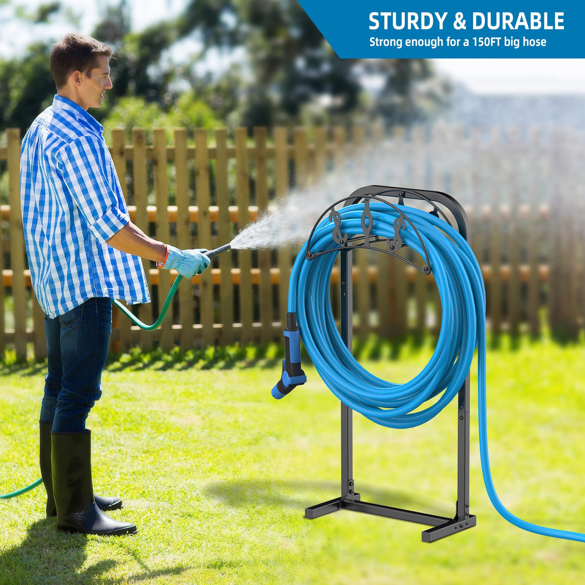 Kesito outdoor hose holder keeps garden neat and organized.