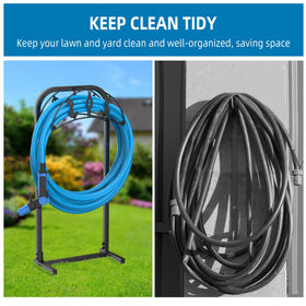 Kesito freestanding hose stand provides organized outdoor hose storage.