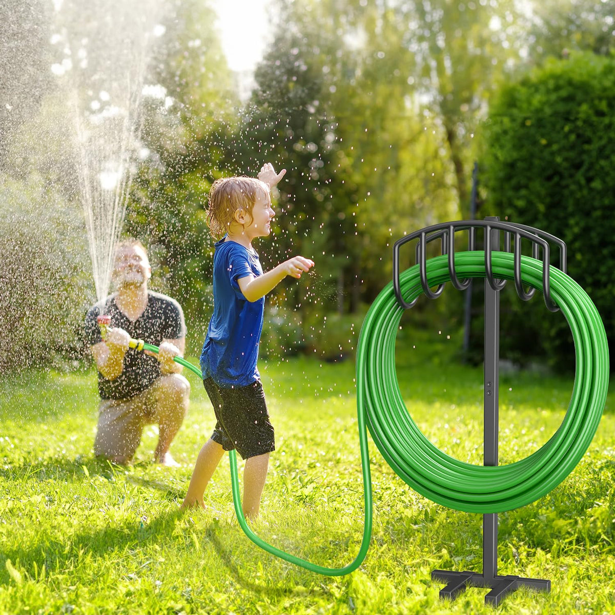 Keten easy-to-move hose holder relocates around the garden.
