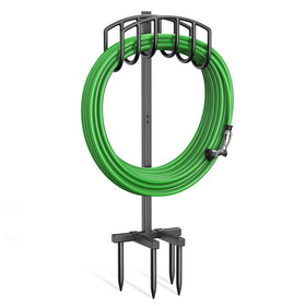 Keten garden hose holder with 4 spikes for secure outdoor organization.