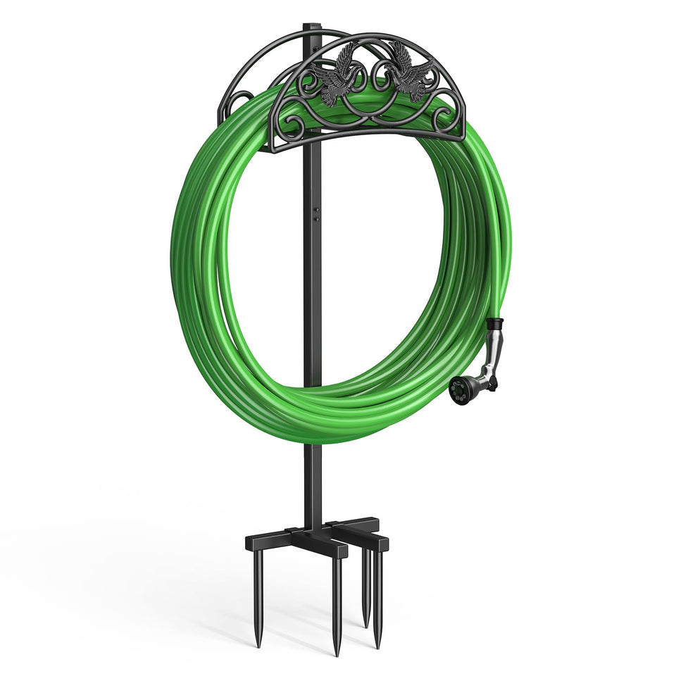 Keten garden hose holder with four-spike base keeps yard tidy and stable