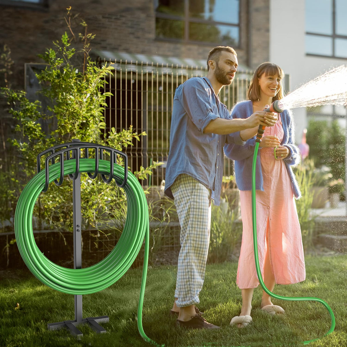Keten freestanding hose storage units conserve yard space.