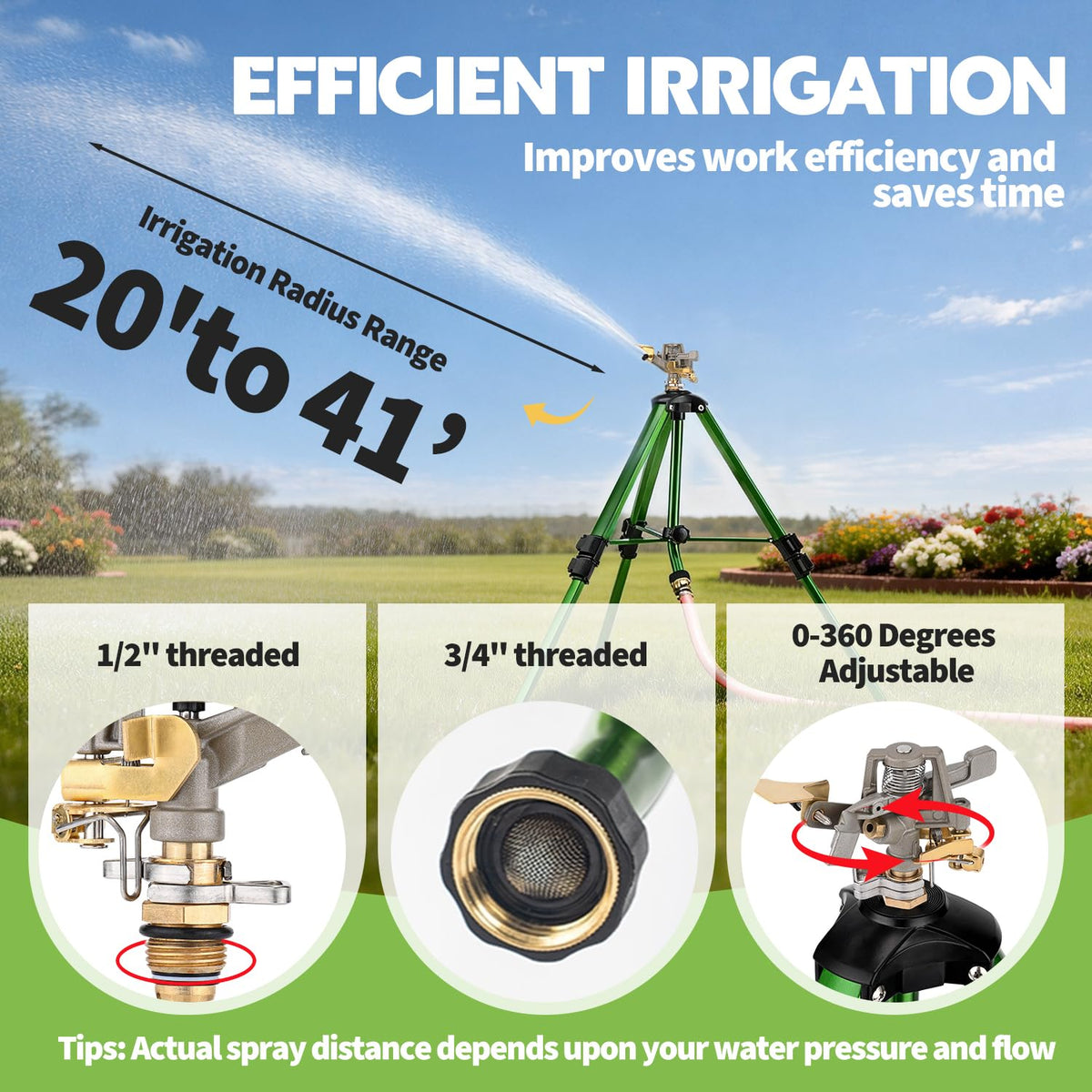 Keten sprinkler offers adjustable spray angle to protect sidewalks and garden beds