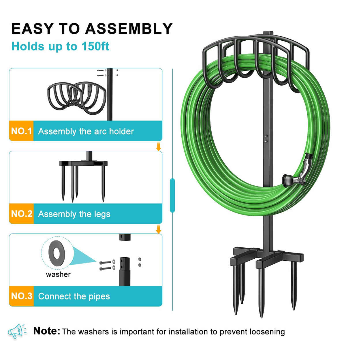 Keten triangular metal hose stand provides sturdy all-weather storage.