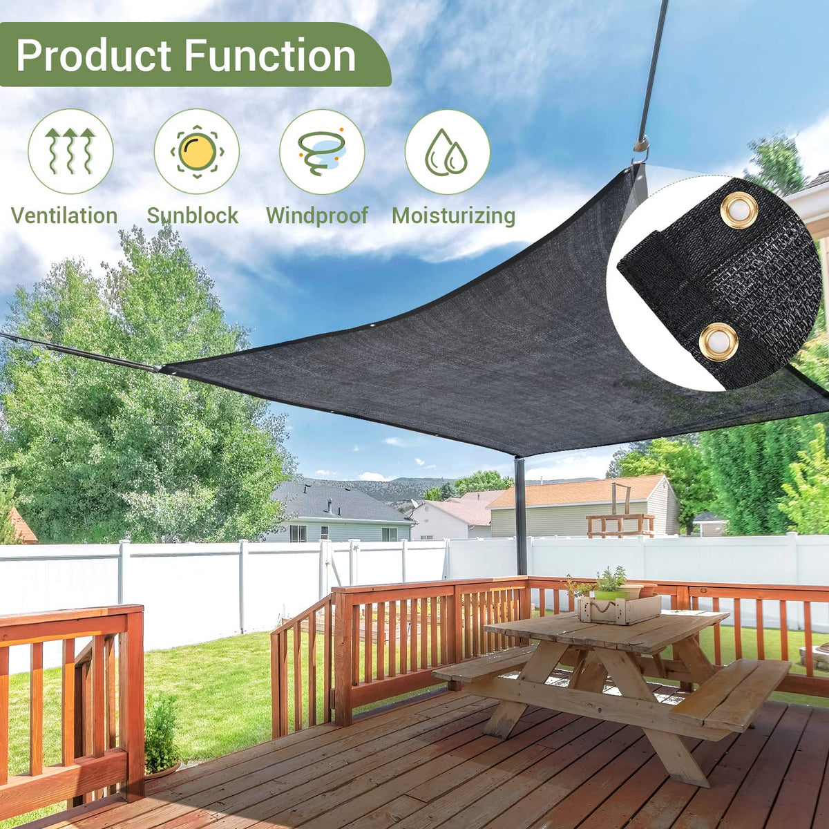 Keten UV-resistant shade fabric protecting plants and seating areas outdoors