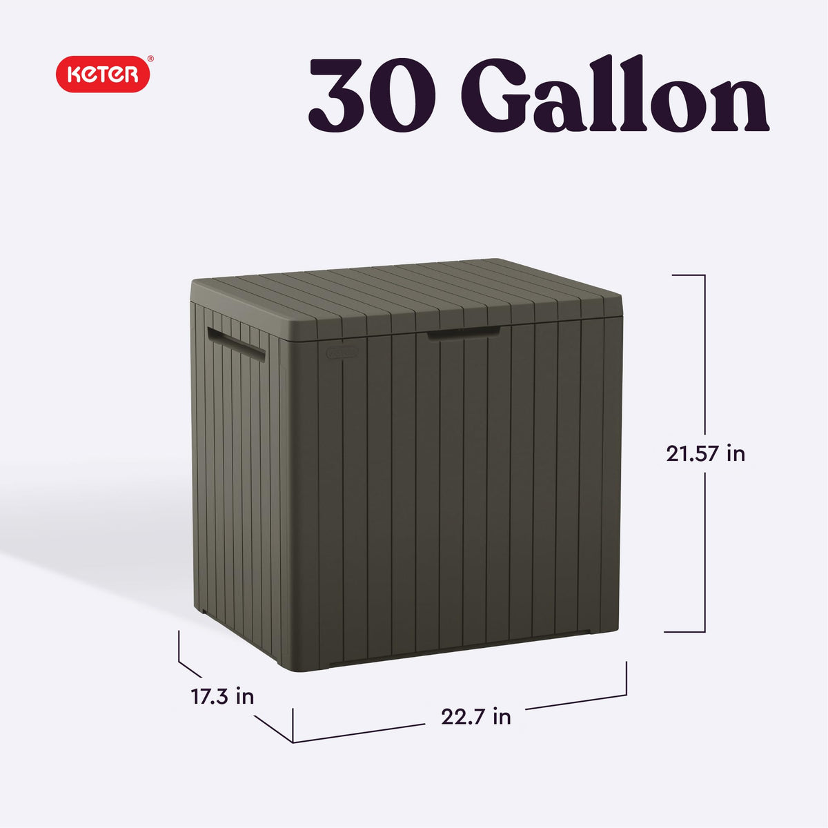 Keter City 30-Gallon interior with cushions neatly stored outdoors